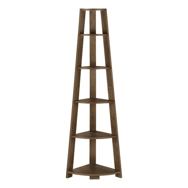 Monarch Specialties Bookshelf, Bookcase, Etagere, Corner, 5 Tier, 72in.H, Office, Bedroom, Walnut Laminate, Contemporary - I 2464
