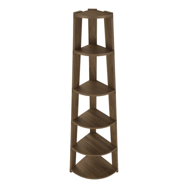 Monarch Specialties Bookshelf, Bookcase, Etagere, Corner, 5 Tier, 72in.H, Office, Bedroom, Walnut Laminate, Contemporary - I 2464
