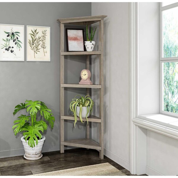 Homeroots 60 in. Bookcase with 2 Shelves, Washed Grey - 379943