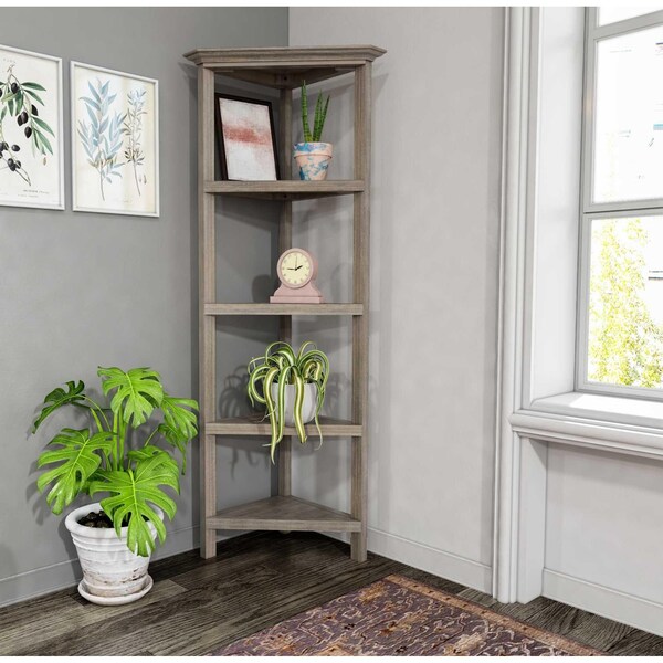 Homeroots 60 in. Bookcase with 2 Shelves, Washed Grey - 379943