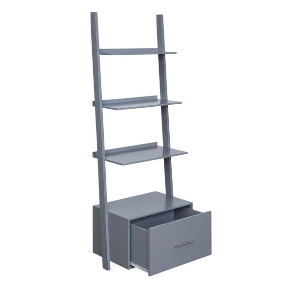 Convenience Concepts American Heritage Ladder Bookcase with File Drawer, Gray - HI2540043
