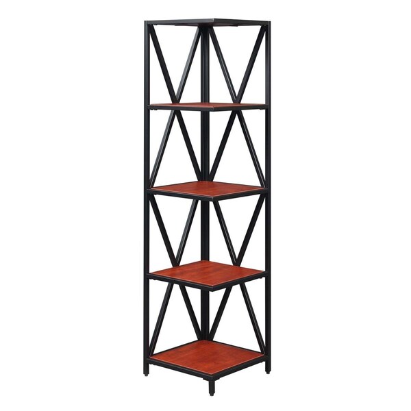 Convenience Concepts Tucson Metal 5 Tier Corner Bookcase, Cherry & Black - HI2540010