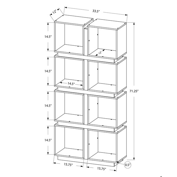 Homeroots 71.25 in. Particle Board & MDF Bookcase with a Hollow Core - 333364