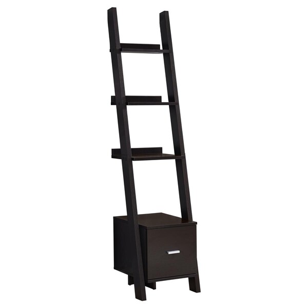 Gfancy Fixtures 69 in. Particle Board Ladder Bookcase with a Storage Drawer - GF3097475