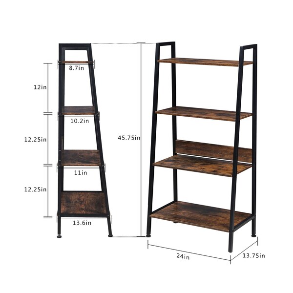 Edendirect 50 in. Tall Metal & Wood 4-Shelf Ladder Bookshelf Storage Rack & Plant Stand - IR-44804WOOD
