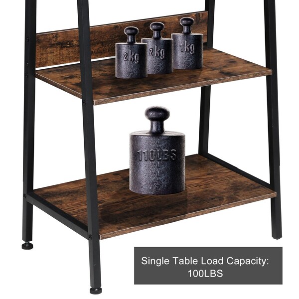 Edendirect 50 in. Tall Metal & Wood 4-Shelf Ladder Bookshelf Storage Rack & Plant Stand - IR-44804WOOD