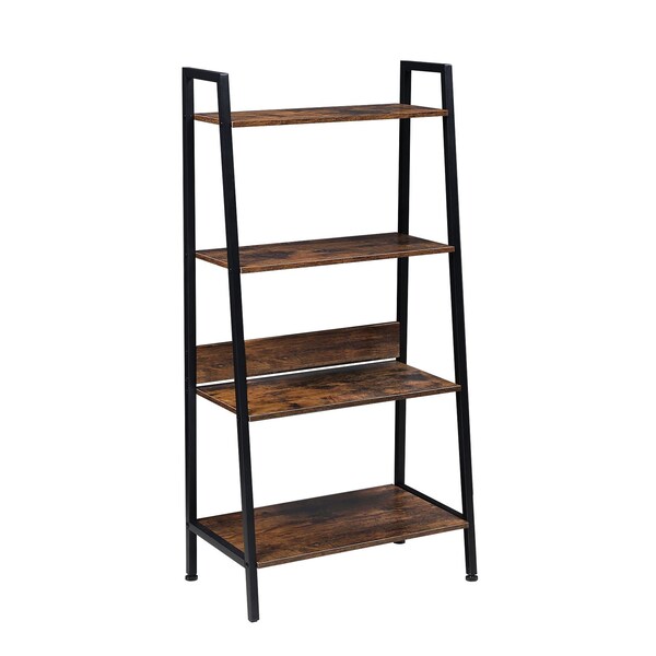 Edendirect 50 in. Tall Metal & Wood 4-Shelf Ladder Bookshelf Storage Rack & Plant Stand - IR-44804WOOD