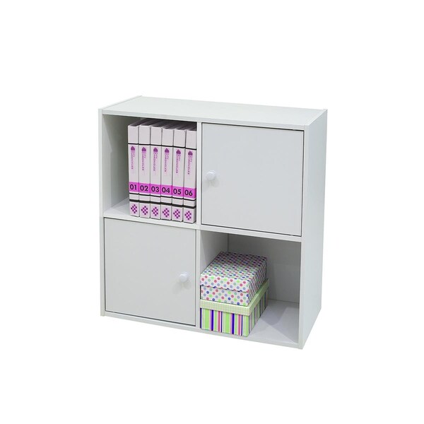 D2D Technologies 24 x 24 x 11 in. Wood 2 Door 2 Cube Bookcase - White - D22589229