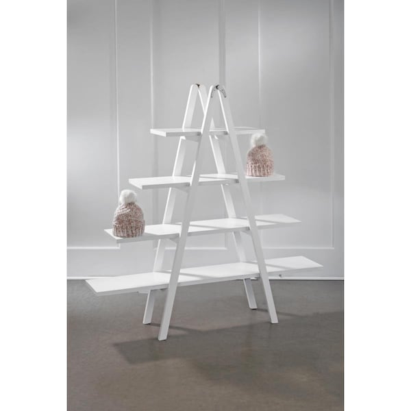 Seatsolutions 4 Tier A-Frame Wooden Ladder Bookcase, White - SE3242923