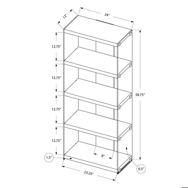 Homeroots 60 in. Glossy White Particle Board & Clear Tempered Glass Bookcase - 333149
