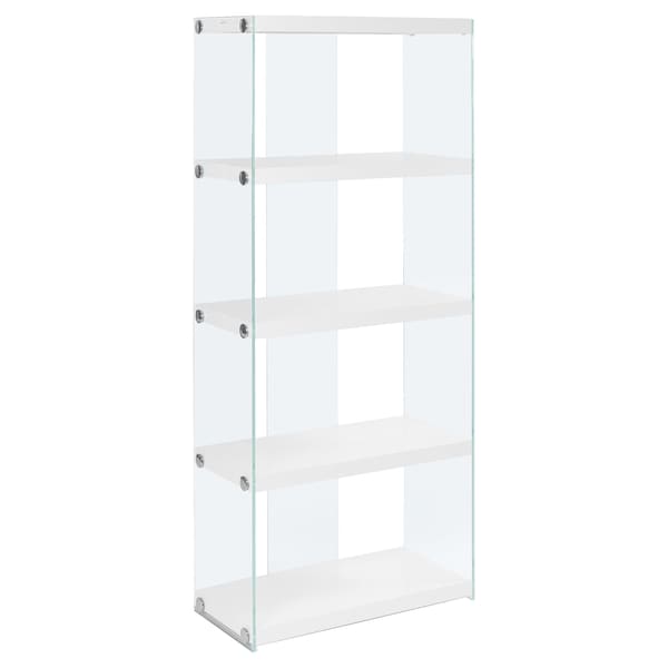 Homeroots 60 in. Glossy White Particle Board & Clear Tempered Glass Bookcase - 333149