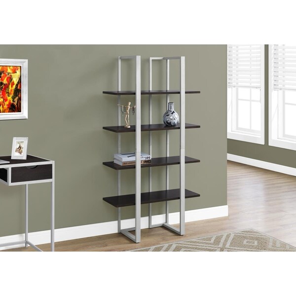 Gfancy Fixtures 60 in. Cappuccino MDF & Silver Metal Bookshelf - GF3661462