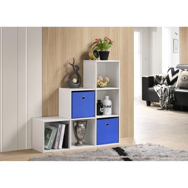 Progressive Furniture 35 in. Composite 6-Shelf Bookcase with Fabric Baskets - 3-2-1 Cube Organizer, White - PR395538