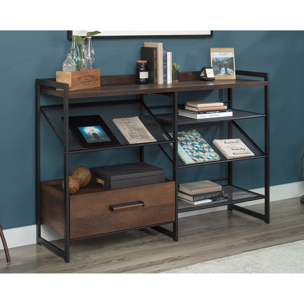 Sauder Briarbrook Horizontal Bookcase , Drawer with metal runners and safety stops provides hidden storage - 430266