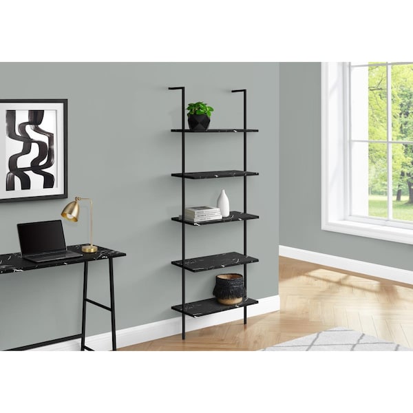 Daphnes Dinnette 72 in. Ladder Black Marble & Metal Bookcase - DA3071219