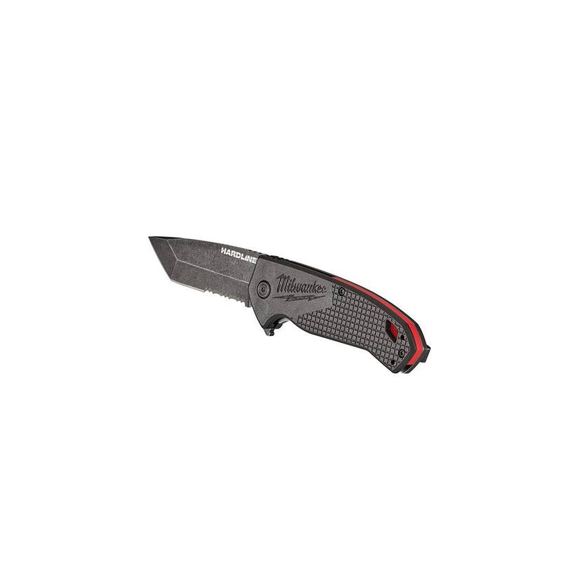 Milwaukee 3 in. Hardline D2 Steel Serrated Blade Pocket Folding Knife with Compact Jobsite Knife Sharpener (2-Piece) - 48-22-1998-48-22-1590