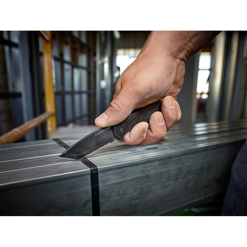 Milwaukee 3 in. Hardline D2 Steel Serrated Blade Pocket Folding Knife with Compact Jobsite Knife Sharpener (2-Piece) - 48-22-1998-48-22-1590