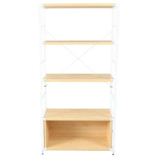 Leisuremod Brentwood Etagere Bookcase with White Steel Frame & Melamine Board Shelves, Natural Wood - BBW-65NW