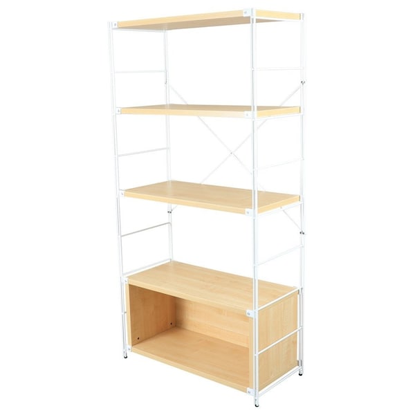 Leisuremod Brentwood Etagere Bookcase with White Steel Frame & Melamine Board Shelves, Natural Wood - BBW-65NW