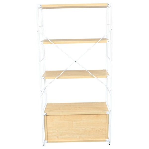Leisuremod Brentwood Etagere Bookcase with White Steel Frame & Melamine Board Shelves, Natural Wood - BBW-65NW