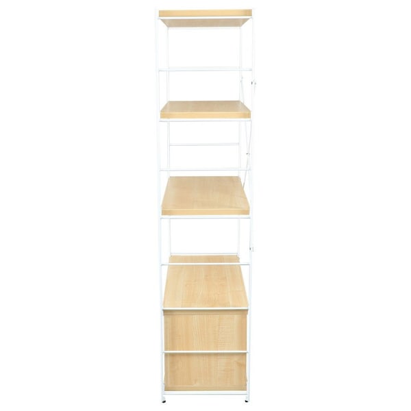Leisuremod Brentwood Etagere Bookcase with White Steel Frame & Melamine Board Shelves, Natural Wood - BBW-65NW