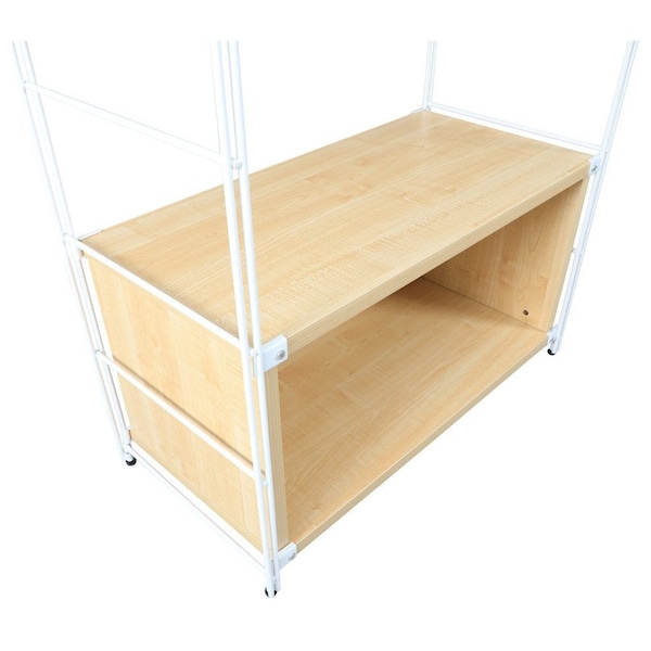 Leisuremod Brentwood Etagere Bookcase with White Steel Frame & Melamine Board Shelves, Natural Wood - BBW-65NW