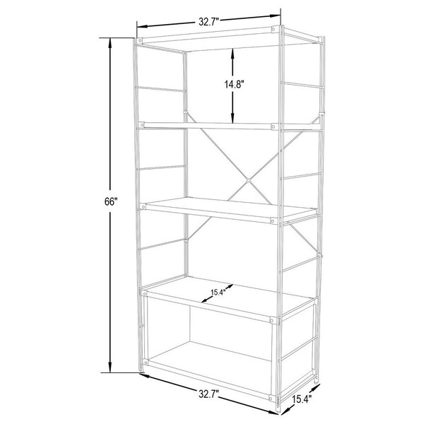 Leisuremod Brentwood Etagere Bookcase with White Steel Frame & Melamine Board Shelves, Natural Wood - BBW-65NW