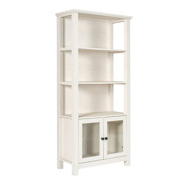 Flash Furniture Stella Modern Farmhouse Wooden Bookcase and Storage Cabinet, 3 Upper Shelves in White - ZG-027-WHT-GG