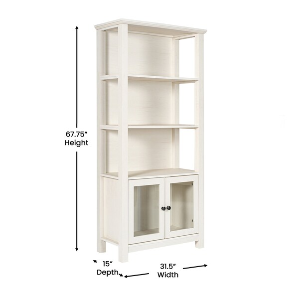 Flash Furniture Stella Modern Farmhouse Wooden Bookcase and Storage Cabinet, 3 Upper Shelves in White - ZG-027-WHT-GG
