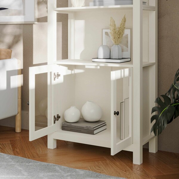 Flash Furniture Stella Modern Farmhouse Wooden Bookcase and Storage Cabinet, 3 Upper Shelves in White - ZG-027-WHT-GG