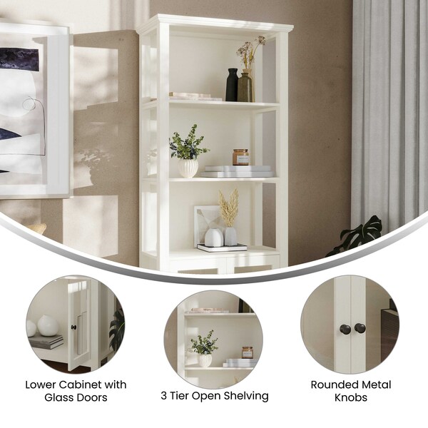 Flash Furniture Stella Modern Farmhouse Wooden Bookcase and Storage Cabinet, 3 Upper Shelves in White - ZG-027-WHT-GG