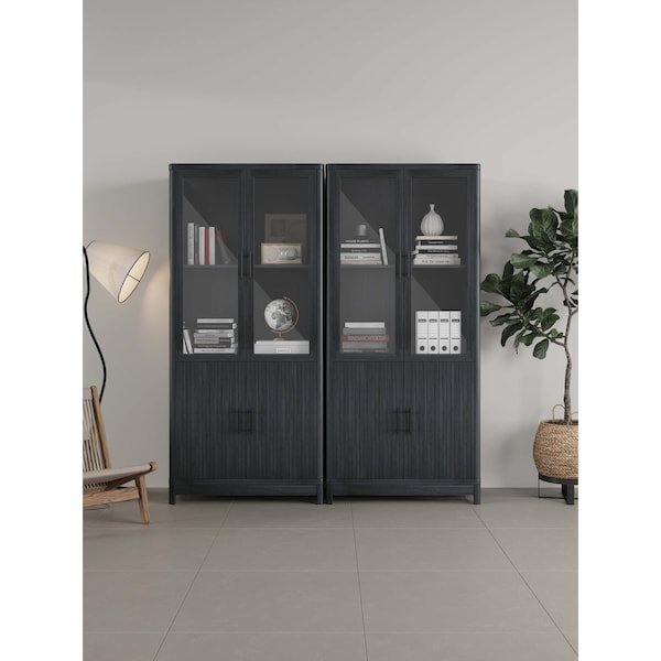 Manhattan Comfort Jodie Bookcase in Charcoal Grey, 2PK - 2-BC001-GY