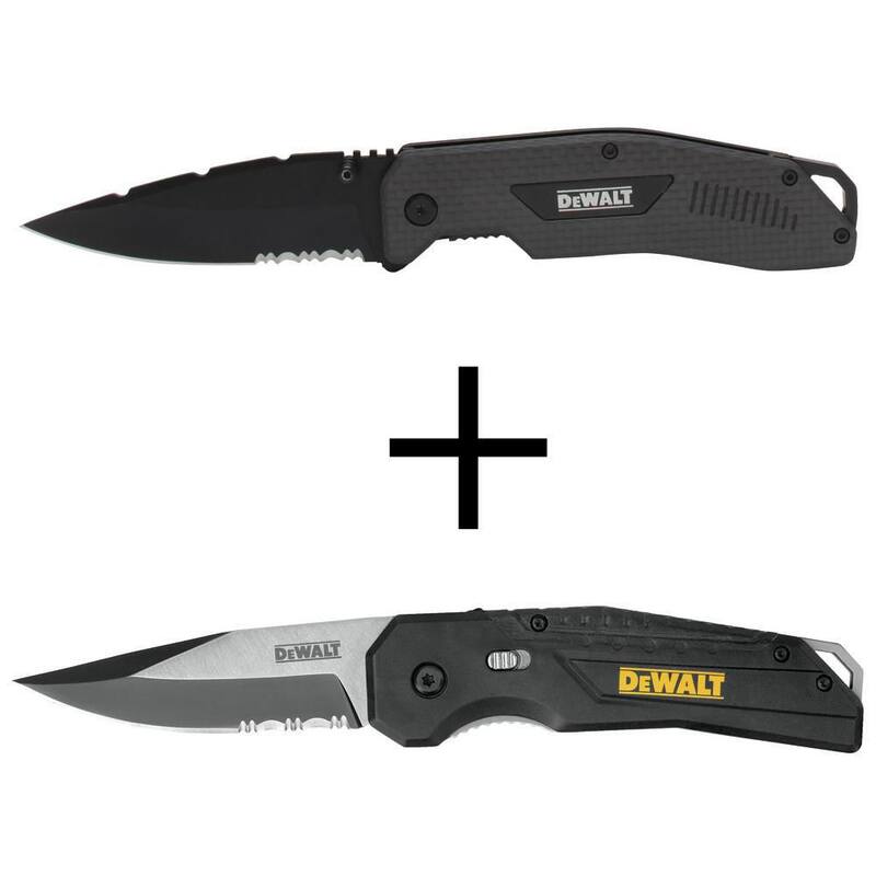 DEWALT 3-1/2 in. Folding Knife with Carbon Fiber Handle and 3.187 in. Folding Knife with Spring Assist - DWHT10314W10911