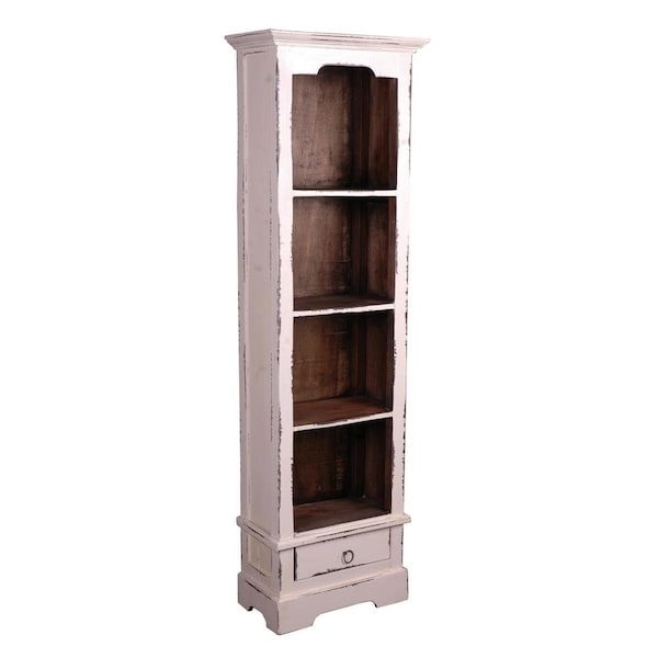 Fine-Line Cottage Narrow Bookcase in Whitewash Color with Raftwood Top - FI2494928