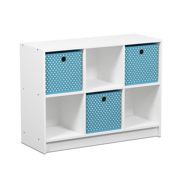 Furinno 99940WH-LBL Basic 3x2 Bookcase Storage with Bins - White & Light Blue - 99940WH/LBL