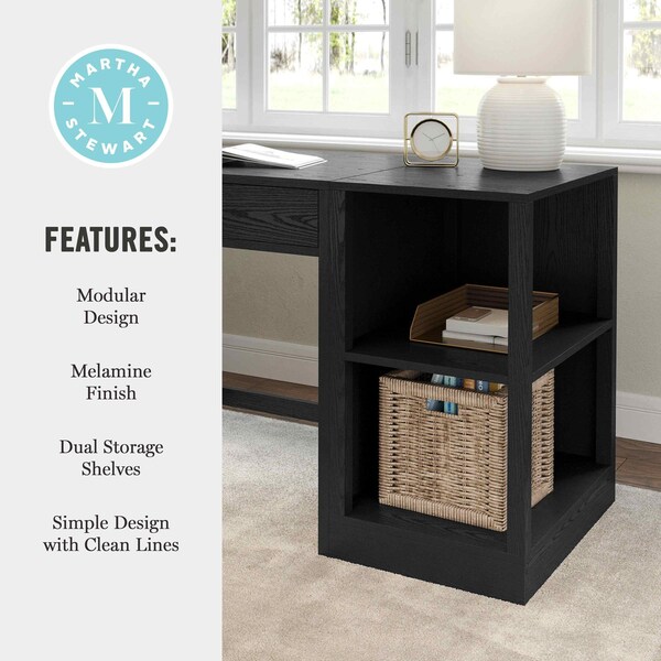 Martha Stewart Kayden Home Office Modular 2 Tier Bookshelf in Black - NAN-FY-23042-SF-BK-MS