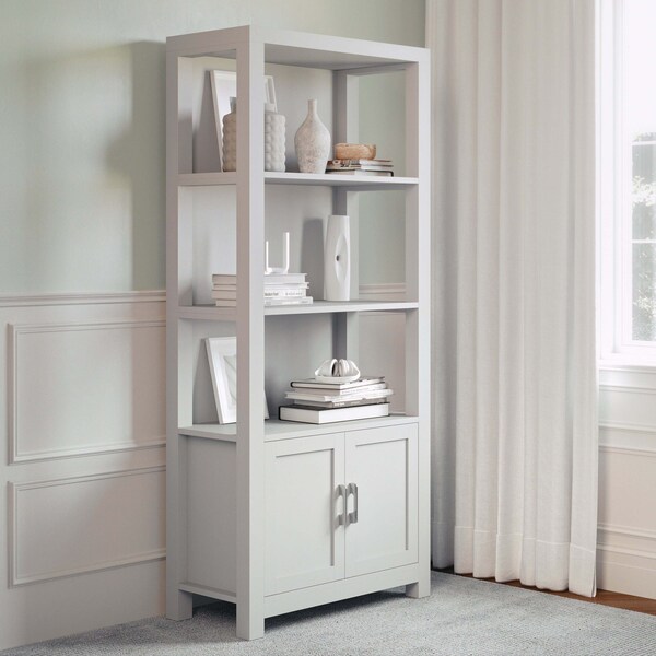 Martha Stewart Hutton Four Tier Shaker Style Bookcase with Storage Cabinet in Gray with Brushed Nickel Hardware - ZG-053-GY-MS