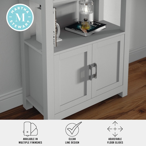 Martha Stewart Hutton Four Tier Shaker Style Bookcase with Storage Cabinet in Gray with Brushed Nickel Hardware - ZG-053-GY-MS