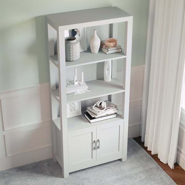 Martha Stewart Hutton Four Tier Shaker Style Bookcase with Storage Cabinet in Gray with Brushed Nickel Hardware - ZG-053-GY-MS