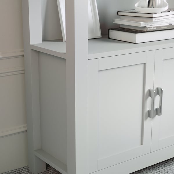 Martha Stewart Hutton Four Tier Shaker Style Bookcase with Storage Cabinet in Gray with Brushed Nickel Hardware - ZG-053-GY-MS