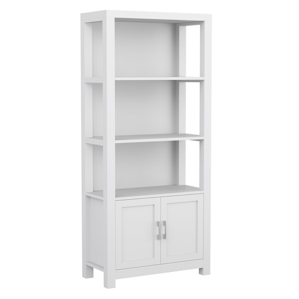 Martha Stewart Hutton Four Tier Shaker Style Bookcase with Storage Cabinet in Gray with Brushed Nickel Hardware - ZG-053-GY-MS