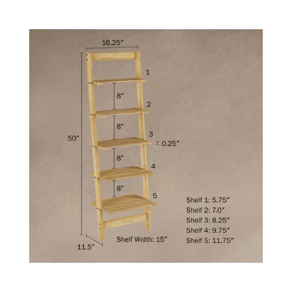 Hastings Home Hastings Home Ladder Bookshelf- 5 Shelves, Leaning Multi-Functional Bookcase in Pickled Oak - 511439BNO