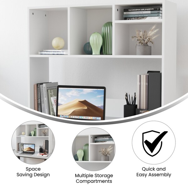 Flash Furniture Lotus Desktop Bookshelf Storage Organizer with Multiple Cubbies in White - NAN-17295-WH-GG