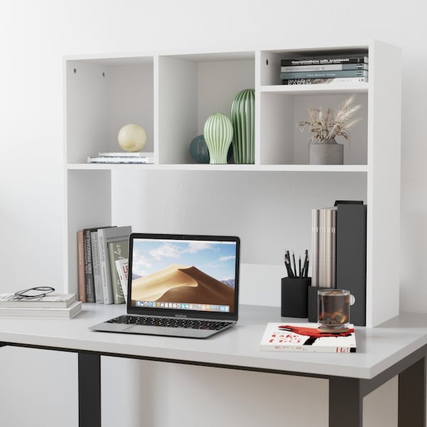 Flash Furniture Lotus Desktop Bookshelf Storage Organizer with Multiple Cubbies in White - NAN-17295-WH-GG