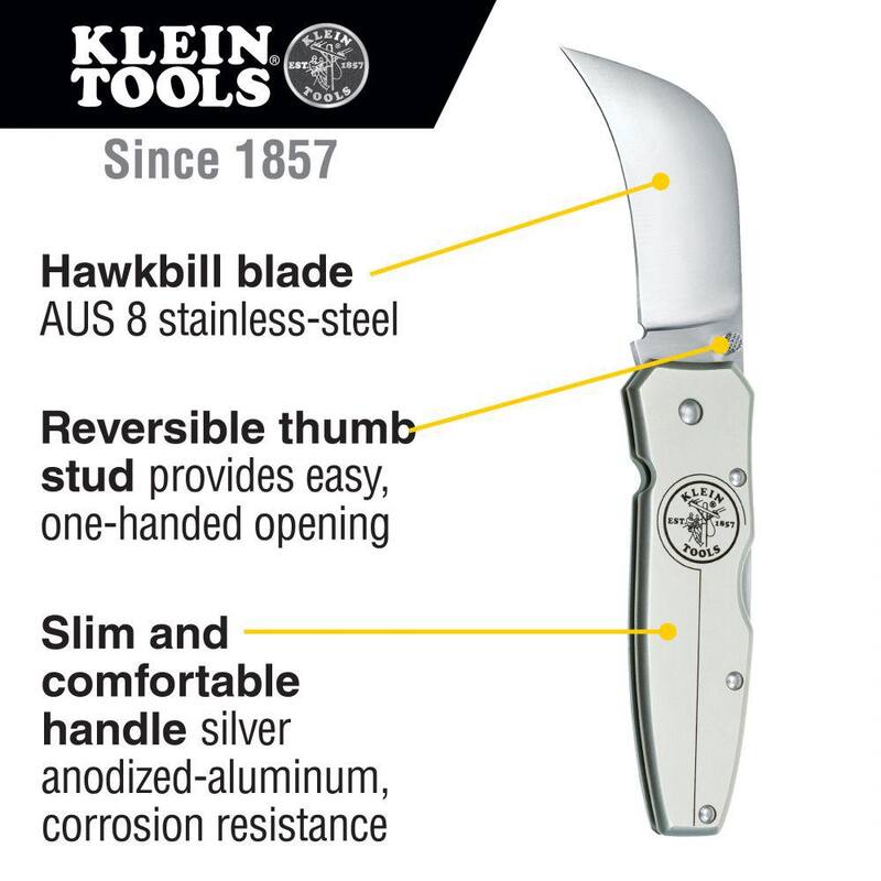 Klein Tools 2-5/8 in. Stainless Steel Hawkbill Folding Knife - 44006