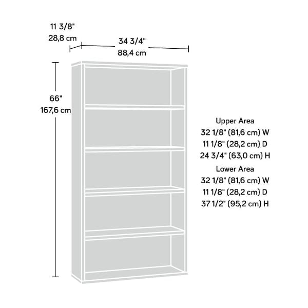 Sauder Portage Park 5 Shelf Bookcase Ka , Strong and lightweight 1-1/4 in. panel construction - 427479