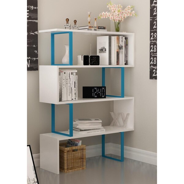 Kd Cama De Bebe 36 x 12 x 50 in. Adriana 4-Shelf Geometric Bookcase - Blue & White - KD3467845