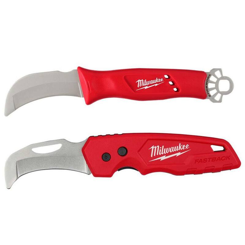 Milwaukee Linemans Blunt Tip Hawkbill Knife with STICKWORK 3- In-1 Ring and FASTBACK Stainless Blunt Tip Hawkbill Folding Knife - 48-22-1923-48-22-1526