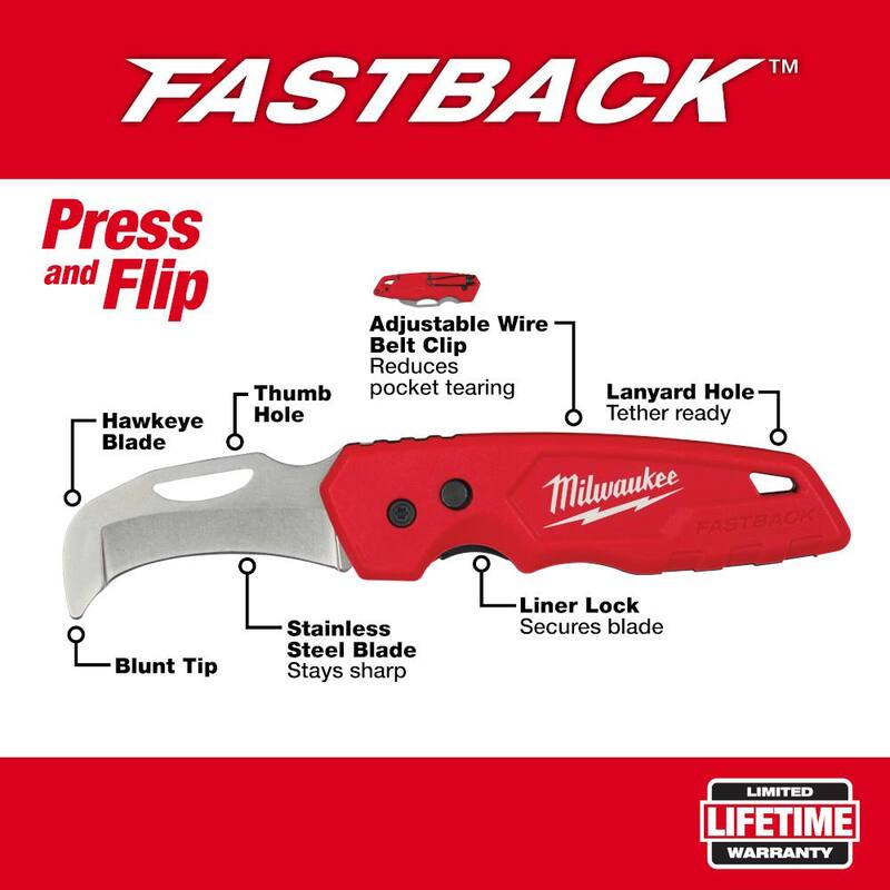 Milwaukee Linemans Blunt Tip Hawkbill Knife with STICKWORK 3- In-1 Ring and FASTBACK Stainless Blunt Tip Hawkbill Folding Knife - 48-22-1923-48-22-1526