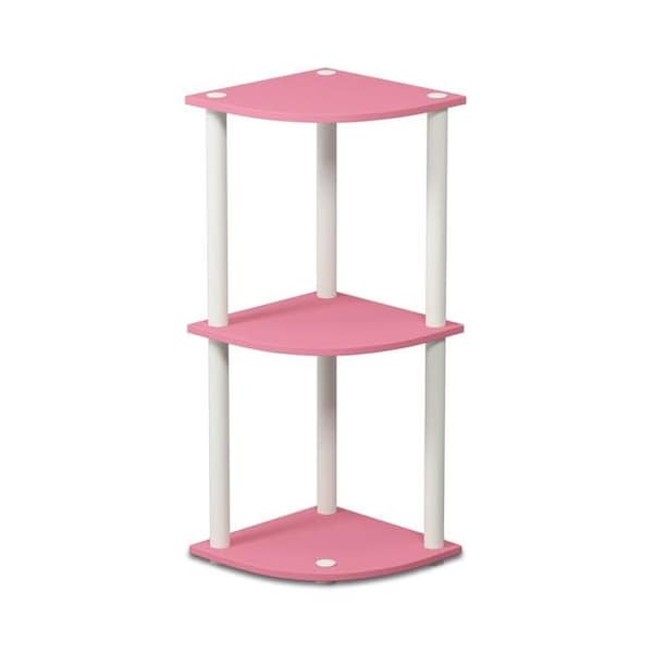 Furinno Furinno 12077PI-WH Turn-N-Tube 3-Tier Corner Display Rack Multipurpose Shelving Unit - Pink & White - 12077PI/WH